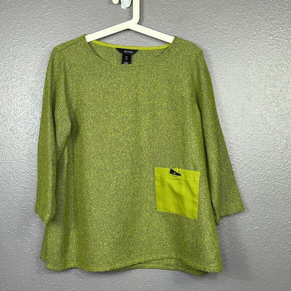 Ali Miles Top Size Medium Petite Textured Woven Toggle Pocket 3/4 Sleeve Tunic - Picture 1 of 5